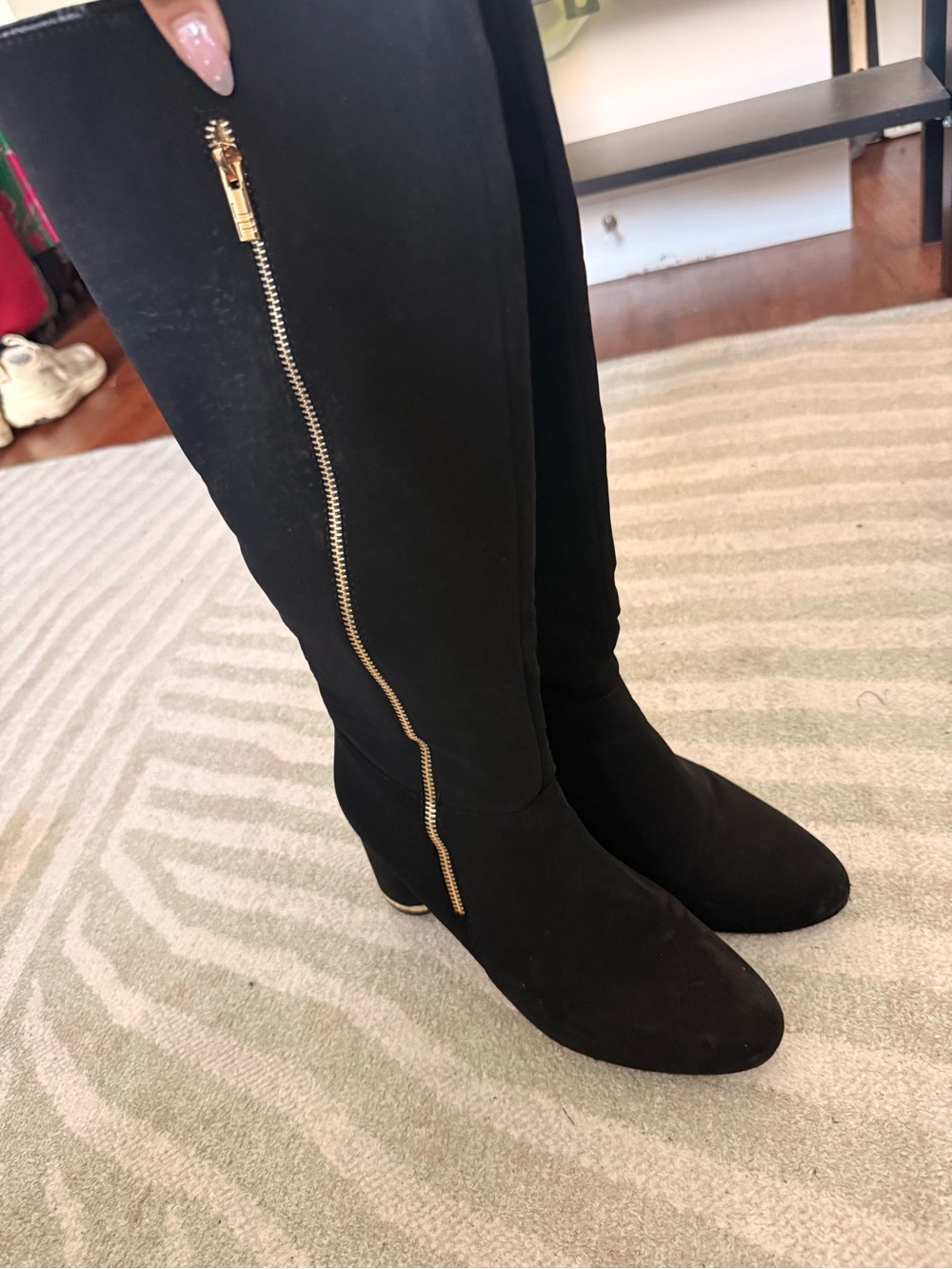 London Fog Black Over-the-Knee Boots with Gold Zip Detail